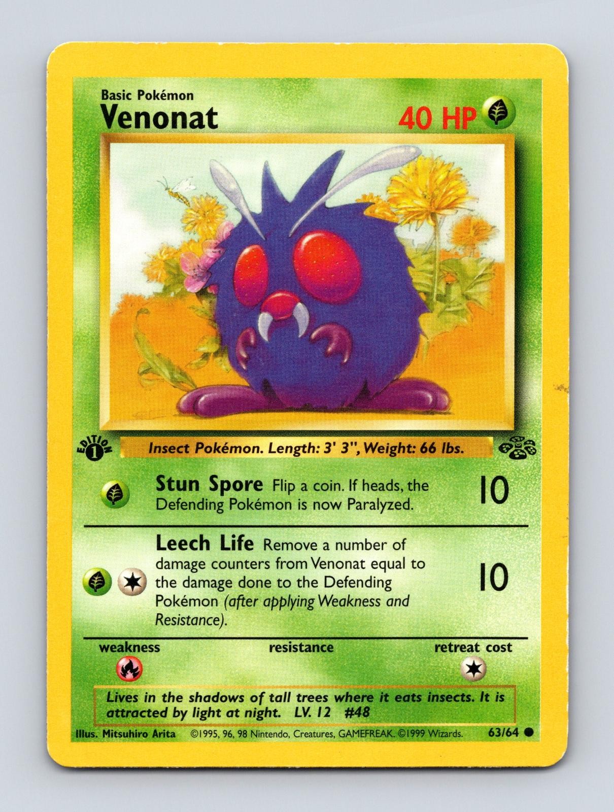 Venonat 63/64 Common Jungle Pokemon 1st Edition Moderately Played