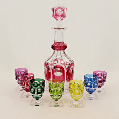 VTG 1948 Val Saint Lambert Gevaert Poniat Cut-to-Clear Liqueur Set 8pc