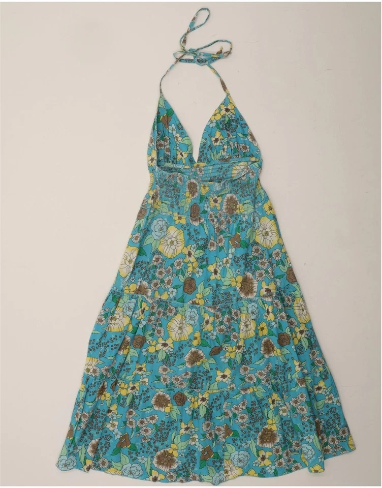 Vestido halter RIP CURL para mujer Reino Unido 10 pequeño azul floral algodón DK37 Foto 2 de 3