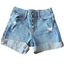 Old Navy Denim Shorts Girls 12 Blue High Rise Button Fly Distressed Cuffed Jean