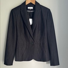 Calvin Klein Women's Charcoal Blazer Jacket Seamed Office Career Size 2 NWT