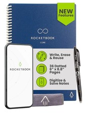 Rocketbook New Core Reusable Spiral Notebook, Executive Size 6x8.8, Navy Blue...