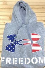 Under Armour Loose Patriotic American Flag Freedom Gray Hoodie Sweatshirt Men XL