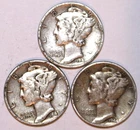 (3) Mercury Dimes - 1941 1943 1944 - Very Fine/XF - #2500AT - FREE SHIPPING