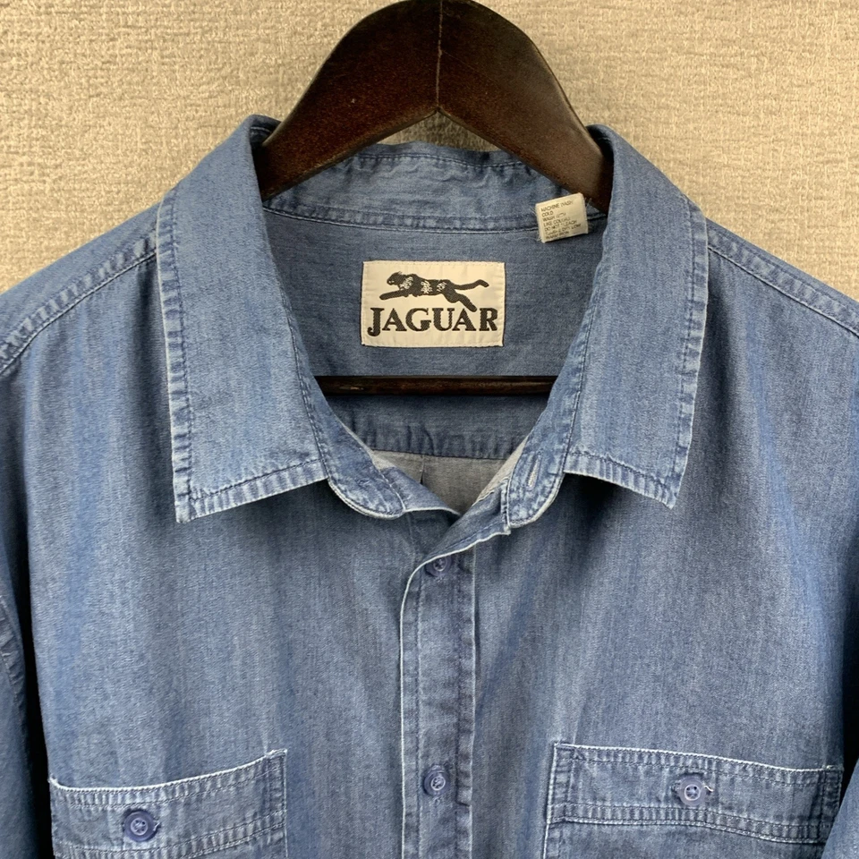 Camisa con botones JAGUAR para hombre talla XL azul cambray LS oficina informal fecha noche Foto 4 de 4