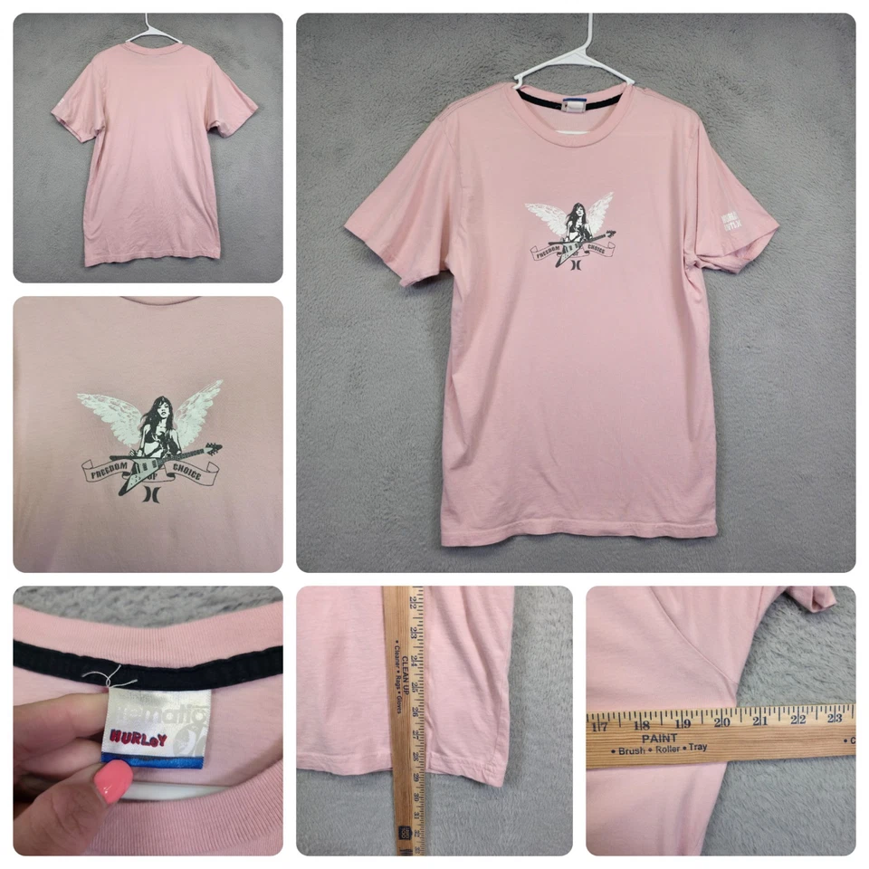Lote de 2 Camisas Y2K Hurley Para Hombres L Rosa Azul Libertad de Elección Gráficos Estampado Camiseta Foto 3 de 4