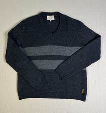 Vintage Armani Jeans L Charcoal Grey Pure Wool V Neck Jumper Striped Knit Italy