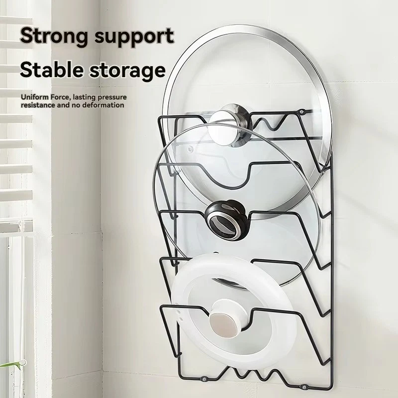Pot Lid Holder Storage Rack Wall Mounted Pan Cover Organizer Kitchen Accessories
