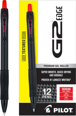 PILOT, G2 Edge Red Premium Gel Roller Pens, Sensory Writing Experience, 12Ct Box