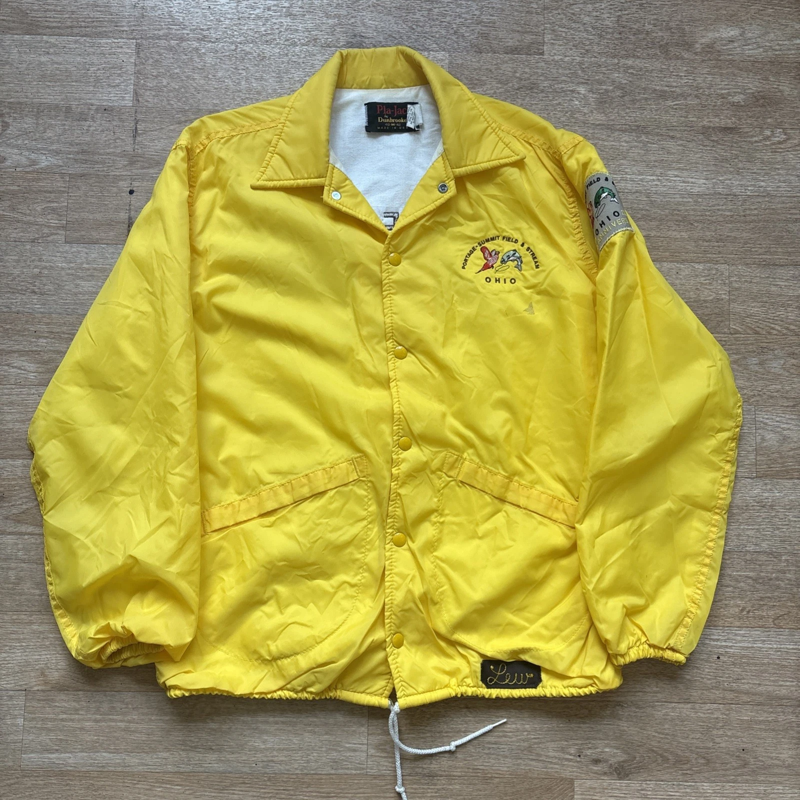 Vintage Pla-Jac Jacket Men's Medium Yellow Windbreaker Fishing Club Chainstitch