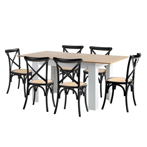 Oikiture 160cm Extendable Dining Table with 6PCS Dining Chairs Crossback Black - Picture 10 of 10