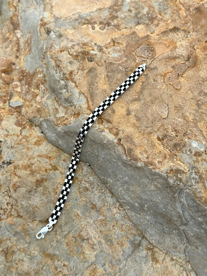 Mens Silver Thin Link Chain Bracelet Elegant Oxidized 925 Sterling Gift For Him - Image 3 of 4