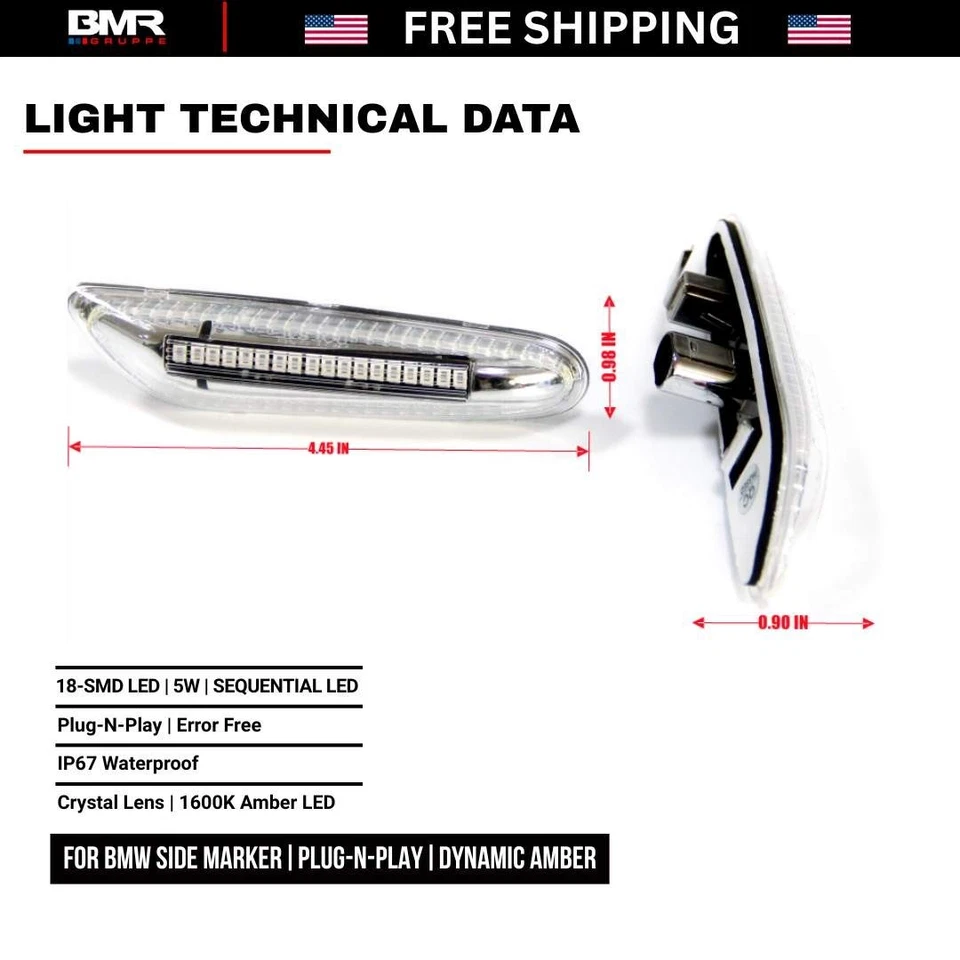 Luces de señal LED laterales dinámicas lente transparente para BMW E90 E92 E60 E61 E82 E46 Foto 4 de 4