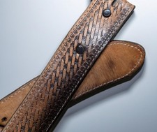vintage USA made TOOLED buckle belt 38 brown JUSTIN leather WESTERN tcowhide