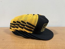 Lot Of 6 Vintage Three Stripe Trucker Hats Black Yellow Made In USA 