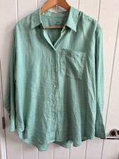 Marks & Spencer weiches grünes Blusenhemd 100 % Leinen Größe UK 12 Langarm