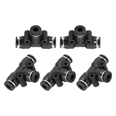 5 Stück 5/32 Zoll T-Stück Kunststoff Push-Fittings für 3-Wege-Adapter, schwarz