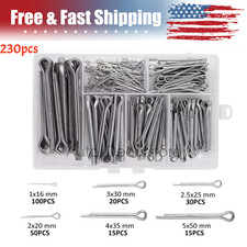 230Pcs Cotter Pin Assortment Kit - 304 Stainless Steel 6 Sizes Cotter Pin Set