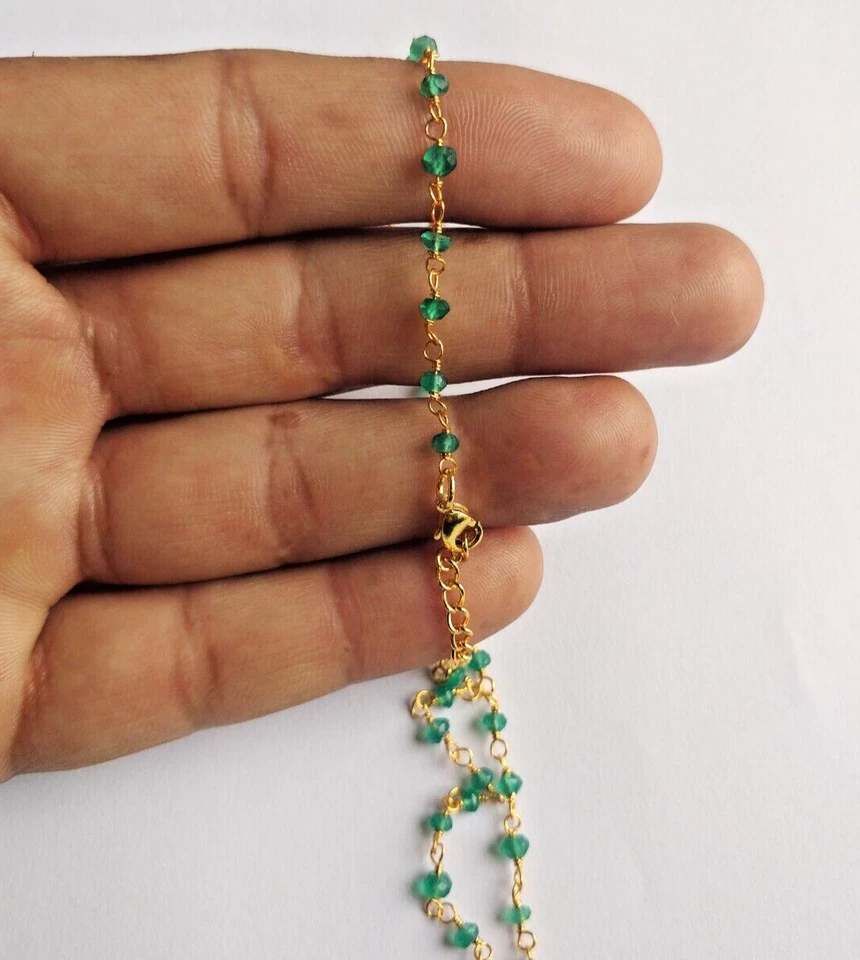 Collar estilo rosario con cuentas de piedras preciosas, collar de cuentas de ónix verde de 3 mm de 18 pulgadas Foto 4 de 4