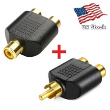2-Pack RCA 1 Male to 2 Female 1 Female to 2 Female Adapter Cable Splitters