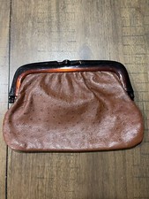 Vintage Brown Leather Purse/Clutch Acrylic Kiss Lock 10  Wx7  L