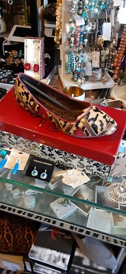 Naughty Monkey Womens Celestria Leather Slip On Ballet Flats Red LEOPARD 7 M NEW