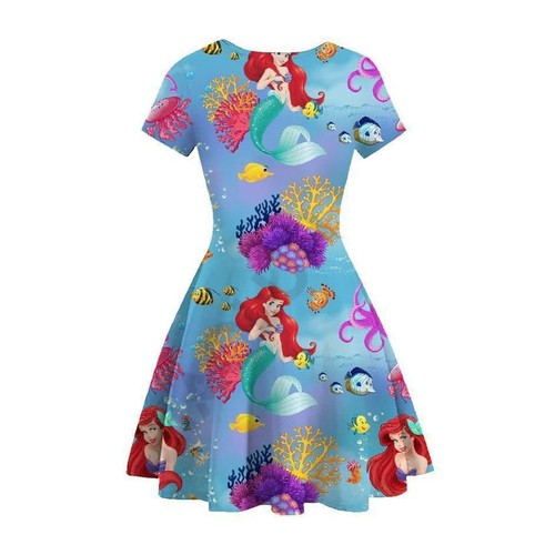 Kids Girls Ariel The Little Mermaid Princess Short Sleeve Skirt Fancy Dress Gift - Picture 12 of 15