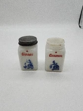 Vintage Dove CINNAMON & GINGER Milk Glass Jar & Lid The Frank Tea & Spice Co USA