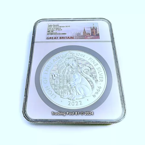 2022 GREAT BRITAIN - 10 Ounces Silver Coin "Lion of England" - NGC Cert. MS 70