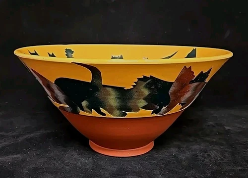Vintage Beautiful RARE Pottery Bowl Cats Cat Ceramic Clay Signed Vaughn Smith