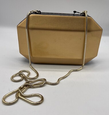 Alice + Olivia Gold Burgundy colorblock box Clutch shoulder Bag Gold Snake Chain