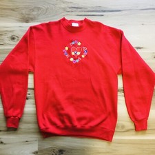 Women  s VTG 90s Chic Crew Neck Hearts Red Sweatshirt Size Large