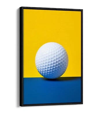 GOLF BALL YELOW BLUE BACKGROUND FLOAT EFFECT FRAME CANVAS ART PIC PRINT - Image 1 of 4