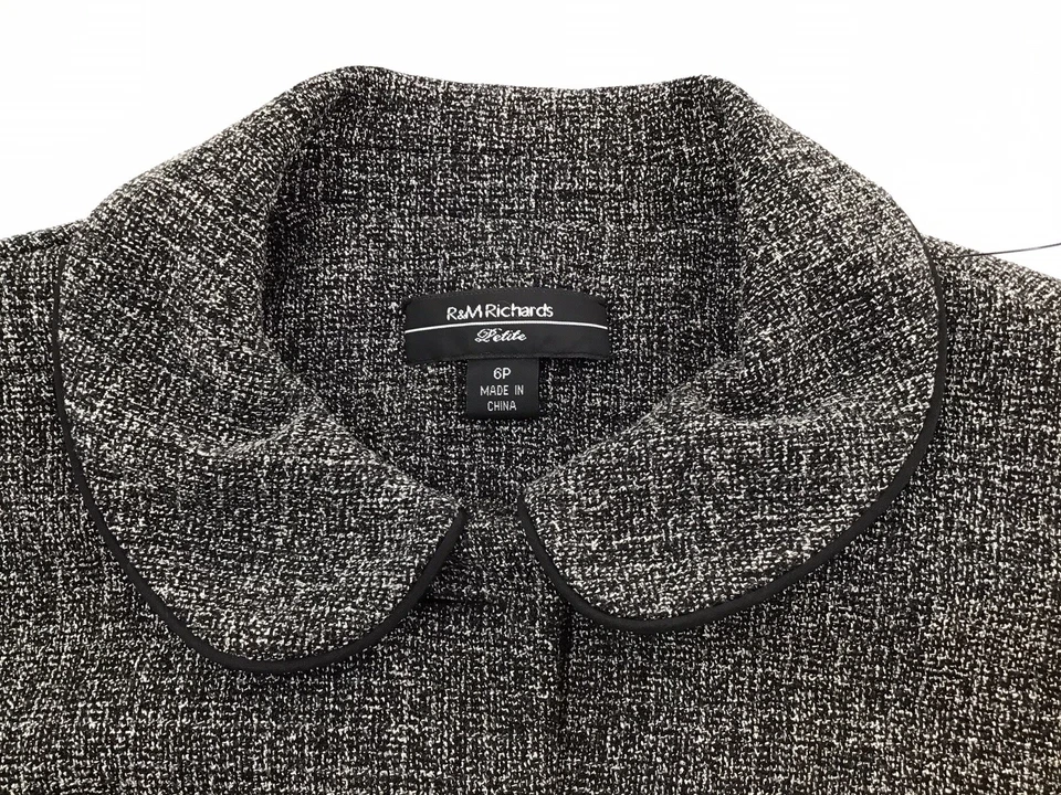 Chaqueta Blazer R&M Richards Para Mujer Manga 3/4 Abotonada Negra Blanca Recortada 6P Foto 2 de 4