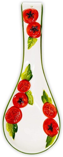italiano. Ripiano cucchiai ceramica in rilievo pomodoro rosso, supporto cucchiaio rustico circa 28 cm - Foto 2 di 8