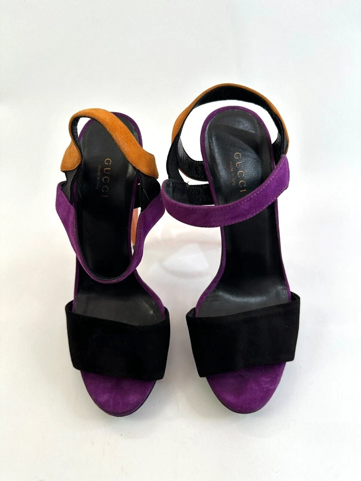 Gucci Multicolor Suede Liberty Platform Sandals Size 38 EU - Image 2 of 4