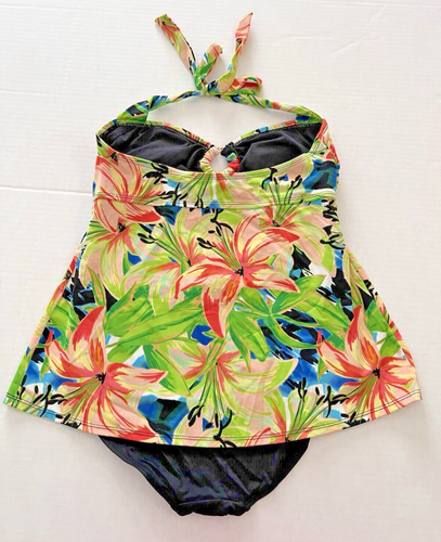 Jaclyn Smith 1 Piece Bathing Swimsuit Women Size 10 Black Multicolor Floral - Picture 5 of 13