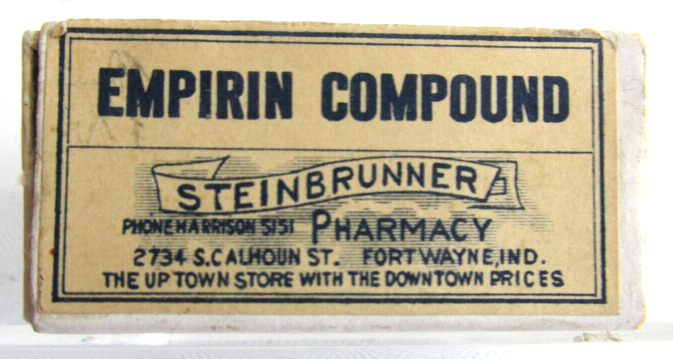 Fort Wayne In. Advertising STEINBRUNNER PHARMACY Empirin Compound empty Pill Box