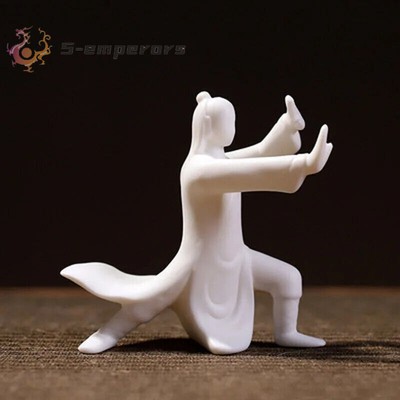 Chinese Kung Fu Tea Pet, Porcelain Teaware Pure White Ceramic Tai Chi Figurines