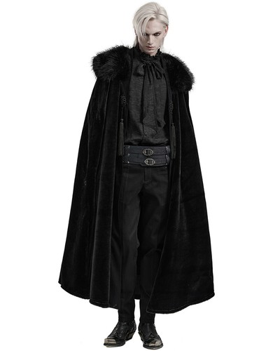 Punk Rave Mens Long Gothic Aristocrat Steampunk Nobleman Cloak & Faux Fur Cape - Picture 8 of 13