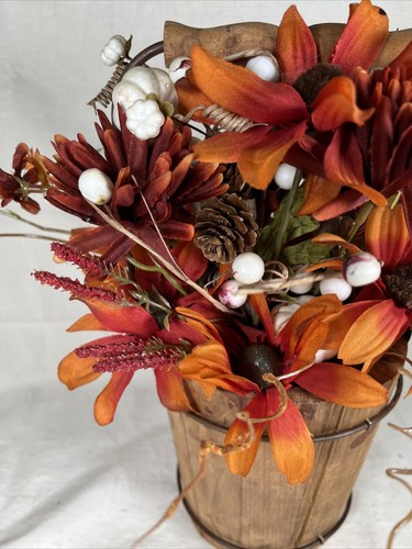 Fall Decor - Pumpkin Patty’s Wooden Bucket Filled Artificial Floral Display - Picture 13 of 21