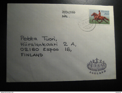 REYKJAVIK 1984 To Espoo Finland Cancel Cover Horse Stamp ICELAND