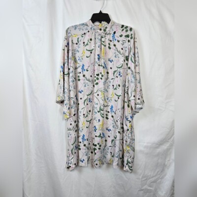 H&M x Anna Glover Women Light Beige Floral Raglan Sleeve Satin Shift Dress Small