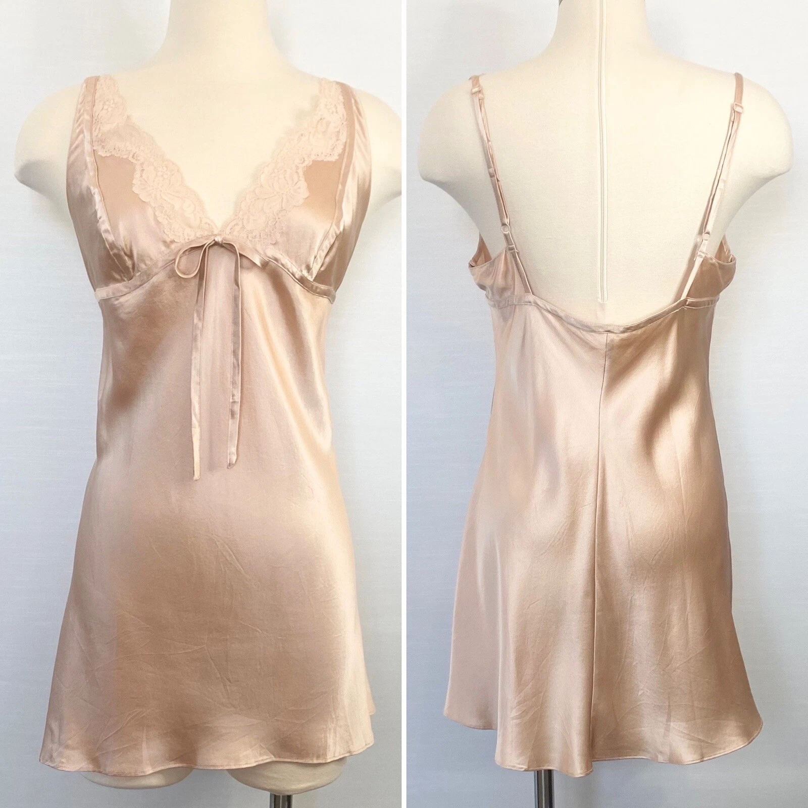 UNDERCOVER Abito slip Y2K Victoria’s Secret seta pizzo rosa pallido ballerina vintage chemise L
