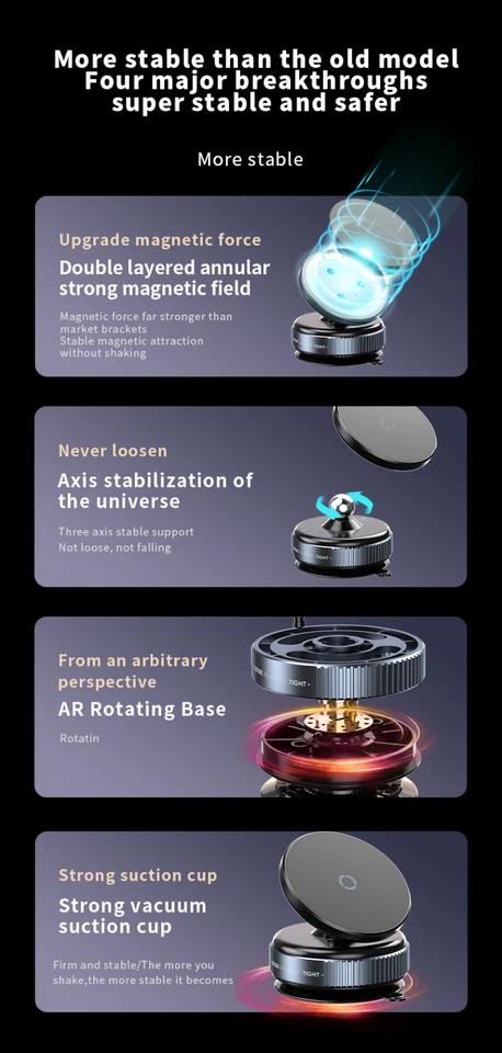 Magnetic Phone Mount Vacuum Suction 360° Rotating Holder For iPhone & Android - Image 4 of 4