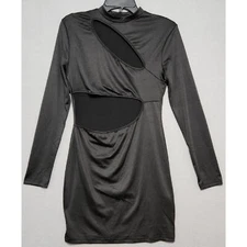 Cutout Bodycon Mini Dress Long Sleeve Slim Fit Womens Size Medium Black