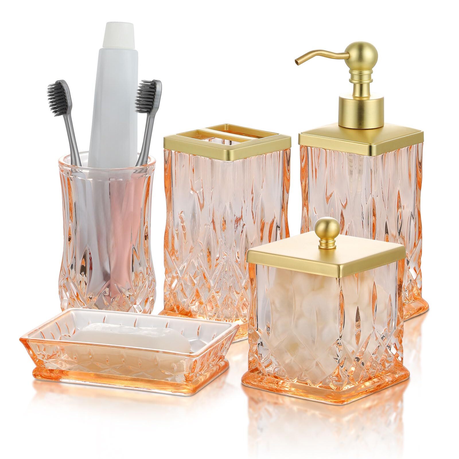 Glass Bathroom Accessories Set - Luxury 5 Pc Glass Bathroom Accessory Set Inc...