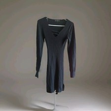 Derek Heart Black 3/4 Sleeve Black Lace Up Front Sweater Dress M