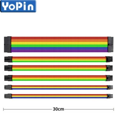 4Pcs 6Pcs 7Pcs Set Braided ATX Sleeved Extension Cable for Power Supply 24Pin 8P