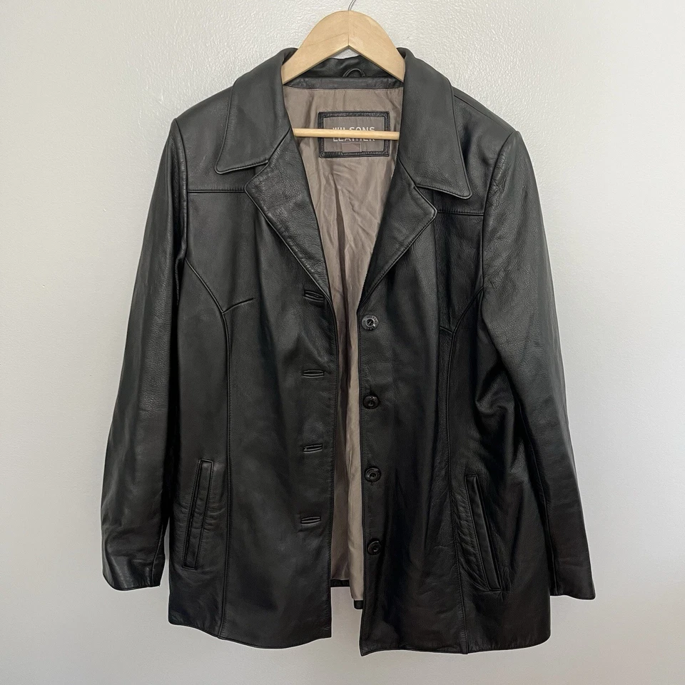 Vintage Wilsons Leather Jacket Womens 1X Black Button Blazer Coat Classic GUC - Image 2 of 4